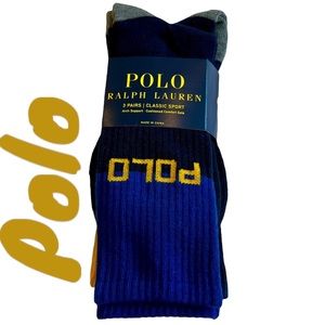 Polo Ralph Lauren Classic Sport Crew Socks 3- Pack NWT